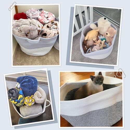 INDRESSME XXXLarge Woven Rope Blanket Basket Living Room Blue - Image 4