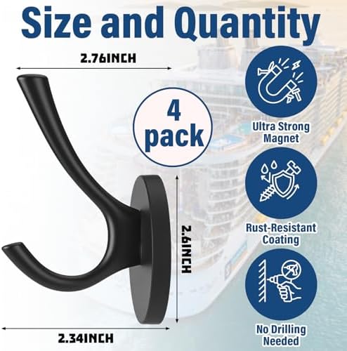 Moxweyeni 4 Pcs Large Heavy Duty Cruise Magnetic Hooks 44lbs Black - Image 2