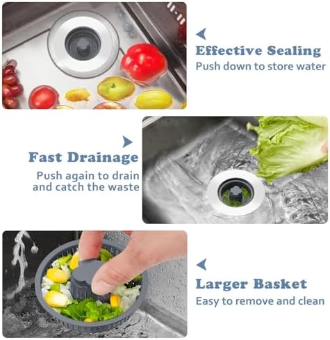 2 Pack Sink Drain Strainer, 3 in 1 Kitchen Sink Stopper - Image 5