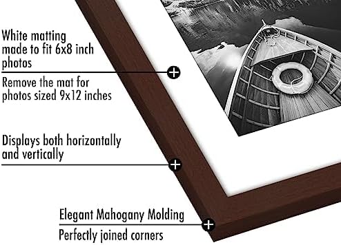 Americanflat 9x12 Picture Frame with Polished Plexiglass - Set of 5 - Use as 6x8 Frame with Mat or Display 9x12 Photo Without Mat - Galleria Collection - Picture Frames for Wall Display - Mahogany