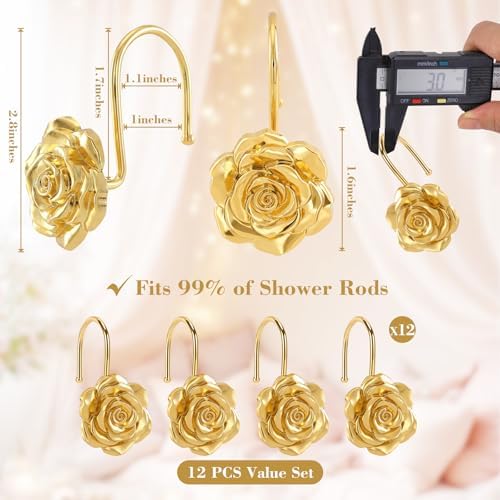Metal Rose Shower Curtain Hooks, Rust-Resistant Hooks - Image 3