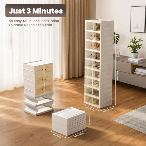 Foldable Shoe Organizer Storage Box Set of 6, Portable Extra Large Folding Shoe - Image 2