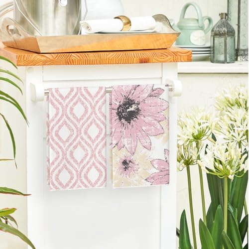 Artoid Mode Pink Floral Leaves Boho Kitchen Towels Dish Towels, 18x26 Inch - Image 4