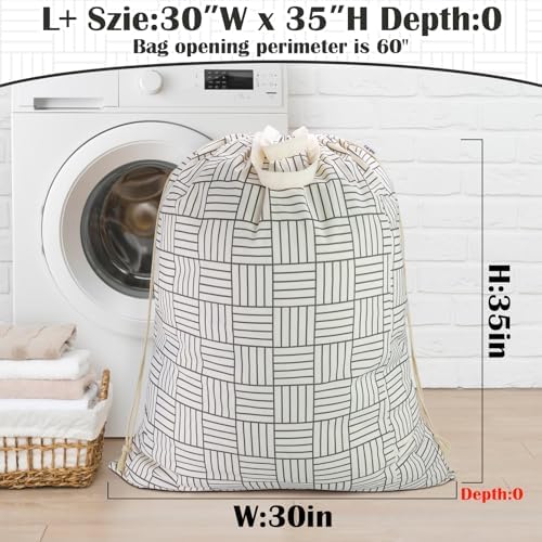 Canvas Laundry Bag with Handles & Drawstring 30"Wx35"H, L+ Geometry Grid - Image 4