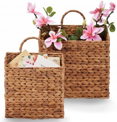84ECO Set of 2 Brown Wicker Hanging Baskets by 84ECO