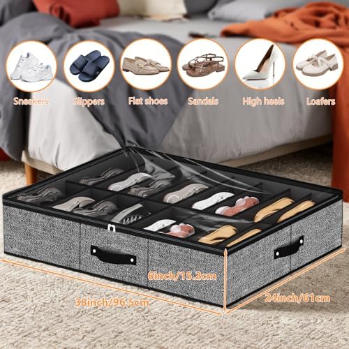 homyfort 32 Pairs Shoe Organizer Under Bed, Underbed Shoe Storage Boxes Bins - Image 2