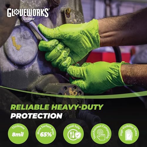 GLOVEWORKS HD Green Gloves, 8 Mil Disposable Heavy Duty Raised Diamond Grip - Image 2