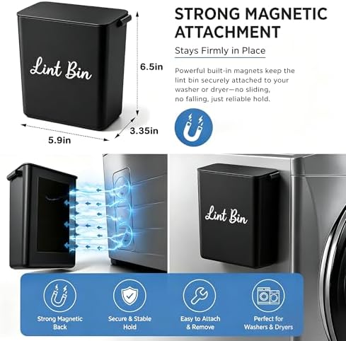 Magnetic Lint Bin with Lid for Laundry Room, Compact Plastic Dryer Lint Holder - Image 2