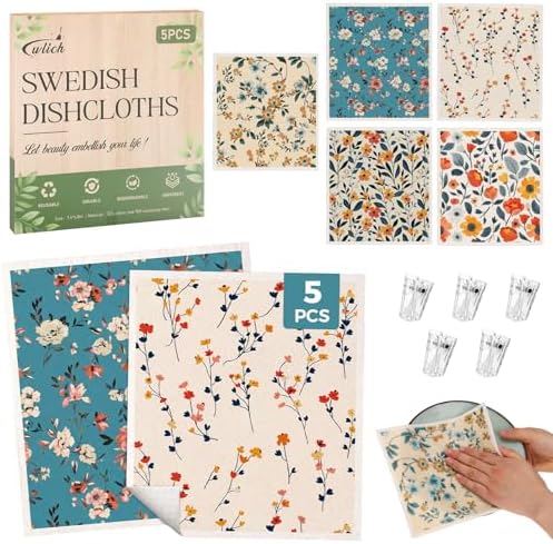 wlich 5 Pack Swedish Dishcloths, Reusable Kitchen Towels by wlich