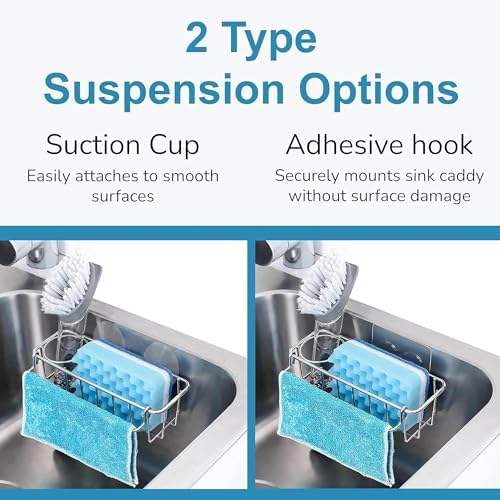 KESOL Rustproof Sponge Holder for Kitchen Sink, Suction Cups + Adhesive - Image 4