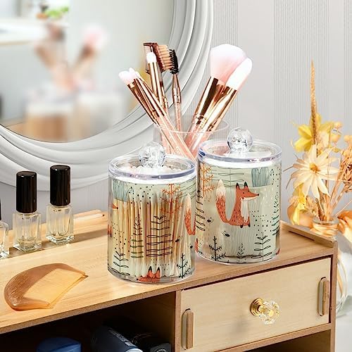 2 Pack Apothecary Jars Bathroom Cute Fox Qtip Holder Dispenser Clear Plastic - Image 6