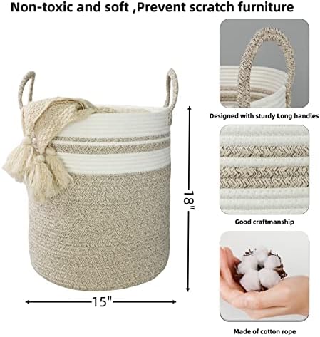 XUANGUO Cotton Rope Laundry Basket Hamper - Image 2