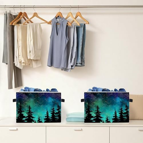 Starry Night Forest Storage Box Bins, Galaxy Star Sky Pine Tree Woods - Image 4