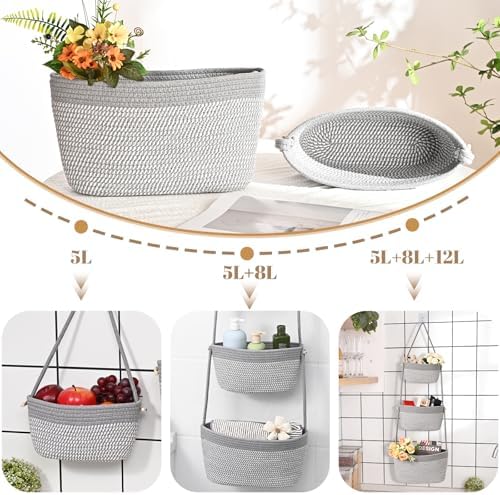 Hanging Basket, 3-Tier Woven Wall Basket - Image 2