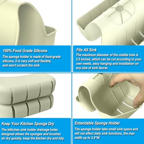 Sponge Holder for Kitchen Sink, Silicone Sink Saddle Caddy Organizer Rack - Image 2