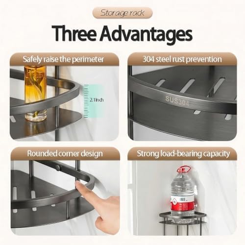 Corner Shower Caddy, 201 Stainless Steel Bathroom Shelf Organizer, Wall Mounted - Image 3