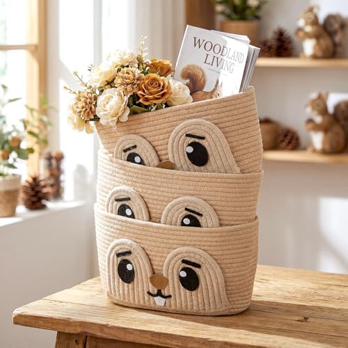 Squirrel Nursery Decor 3 Tier Cotton Rope Hanging Basket Organizer Squirrel - Image 4