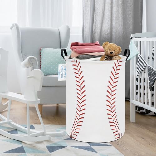 Round Laundry Basket Collapsible Storage Hamper Organizer Red Baseball - Image 7