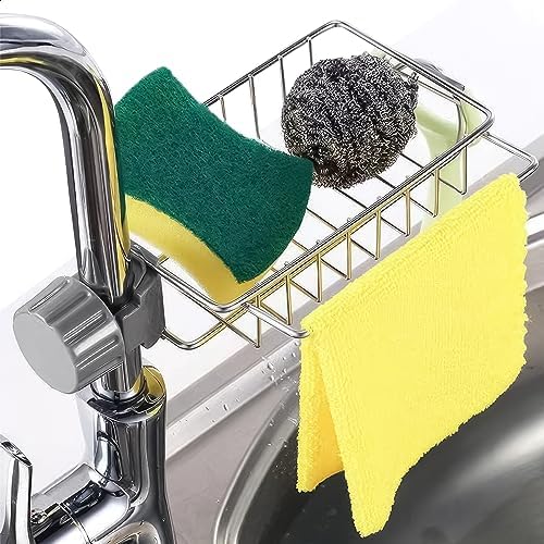 ALPENKOK Stainless Steel Faucet Sponge Holder, 360° Rotating Design - Image 2