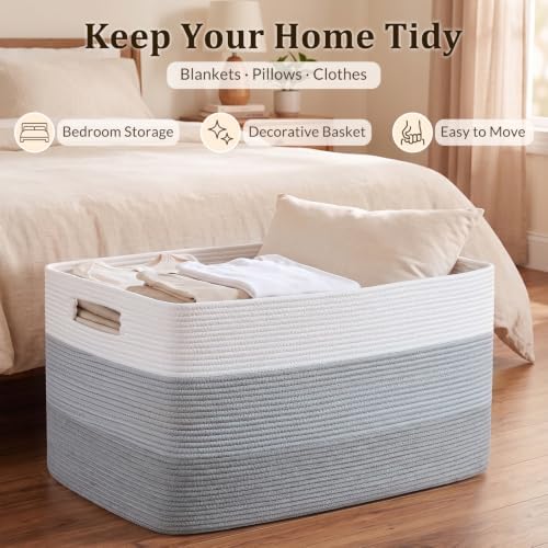 OIAHOMY 108L Super Large Blanket Basket, 25”x16”x16” Rectangle Woven Baskets - Image 5