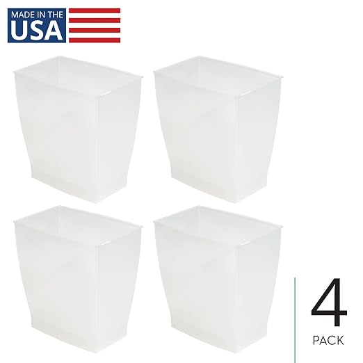 iDesign Small Plastic Bathroom Trash Can, Slim Rectangle, Frost | Bedroom - Image 2