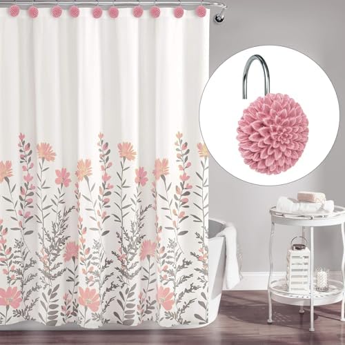 Sunlit Decorative Floral Shower Curtain Hooks, Dahlia Pinnata Flower Shower - Image 7