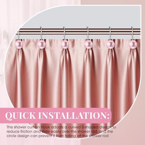 Threehoney 12 Pcs Cute Shower Curtain Hooks Shower Curtain RingPink - Image 5