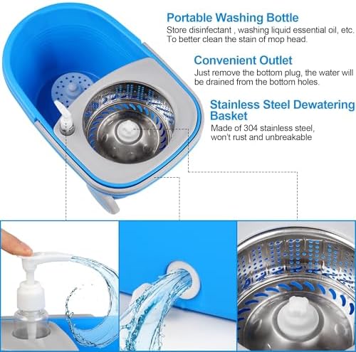 Spin Mop and Bucket with Wringer Set, 3 Washable Microfiber Pads Included - Image 5