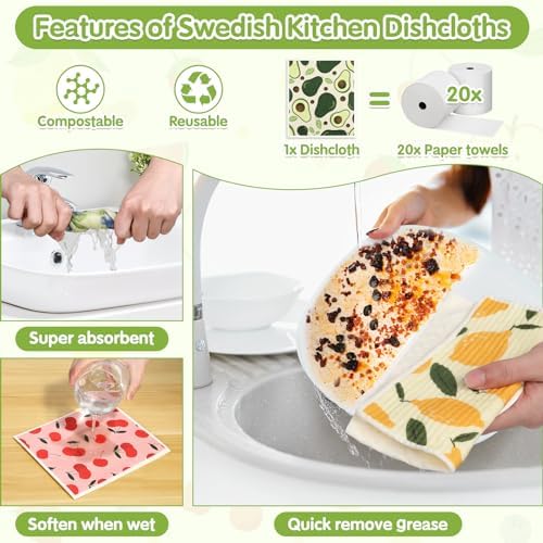 10 Pack Swedish Dishcloths for Kitchen- Reusable Paper Towels Washable Swedish - Image 4