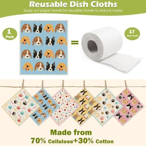 6 Pcs Swedish Paper Cloths for Kitchen, Reusable Paper Towels Washable - Image 3