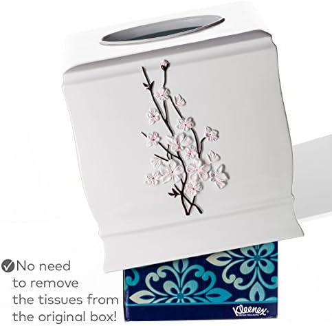 Vanda Cherry Blossom White Square Resin Tissue Box Cover - Image 3