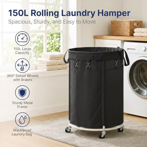 150L Large Capacity Rolling Laundry Basket Hamper - Image 2