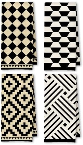 Beige Black and White Abstract Kitchen Towels, Neutral Dish Tea Towels by Unknown