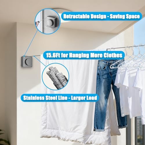 Retractable Clothesline Indoor Outdoor Non-Sag 16.2Ft Stainless Line - Image 3