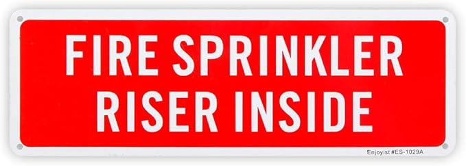 Fire Sprinkler Riser Inside Sign, 12"x 4" .04" Aluminum Reflective Sign Rust Free Aluminum-UV Protected and Weatherproof