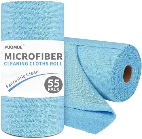 Puomue 55 Pack Microfiber Cleaning Cloth Roll, Tear Away Reusable Paper Towels by Puomue