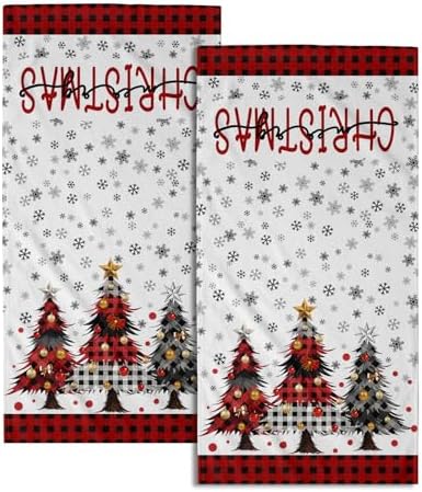 Merry Christma Hand Towels Set of 2 Xmas Trees Snowflake Decorative Towel by Granbey