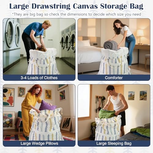 Thick Canvas Laundry Bag with Handles & Drawstring, XL 33"Wx 35"H - Image 6