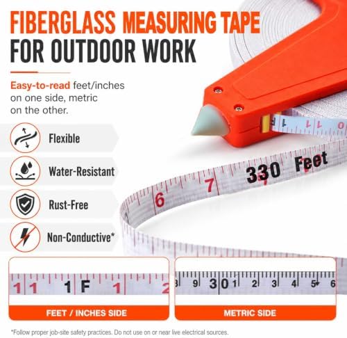 330FT Open Reel Tape Measure, 100m Fiberglass Long Tape Measure, Metal Hook - Image 5