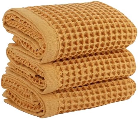 PÜSKÜL Natural 100% Turkish Cotton Waffle Hand and Kitchen Towels Set of 3 by P%C3%BCsk%C3%BClTextile