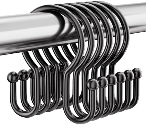 Bathway Shower Curtain Hooks Black, Double Hook Shower Curtain Hooks Rust Proof by Bathway