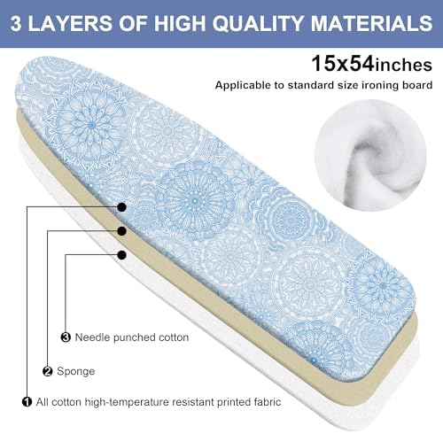 Blue Ironing Board Cover and Pad 15x54 Inch, 100% Cotton Surface Heavy Duty - Image 2