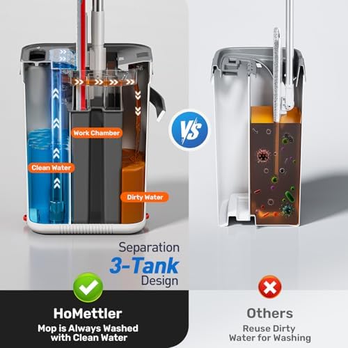 HoMettler Mop and Bucket Set, 3-Tank Flat Mop and Bucket System - Image 2