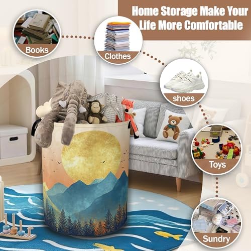 Mountains Sun Nature Scenery Laundry Baskets, Laundry Hamper, Storage Basket - Image 3
