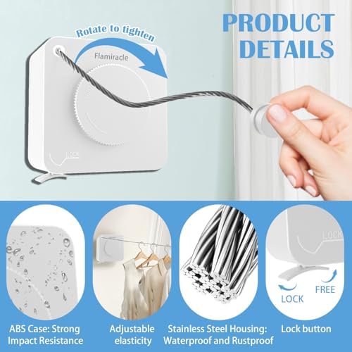 Retractable Clothesline Indoor, Non-Sagging Outdoor Clothes Line Retracting - Image 4