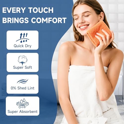 TEAWOO Coral Velvet Orange Washcloths 12 Pack, Highly Absorbent and Soft - Image 2