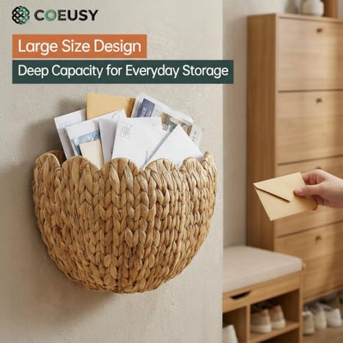 Coeusy Wicker Wall Basket, Scalloped Hanging Basket, Large-Size - Image 6