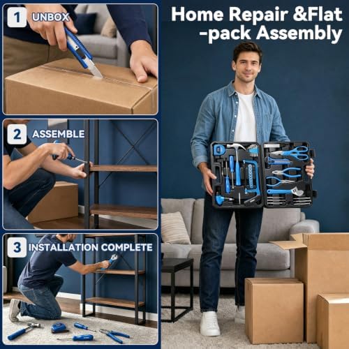 DISEN Home Tool Set with Storage Case Hammer Wrench Pliers Screwdrivers - Image 6