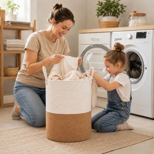 Baby Laundry Basket, Cotton Rope Nursery Hamper - Image 4