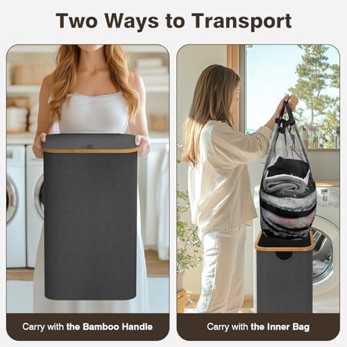 Bathola Laundry Hamper with Lid, Laundry Basket with Removable Bag - Image 3